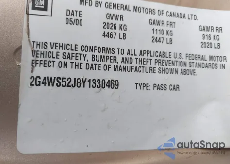 2000 Buick Century Custom из США, поврежденный, VIN 2G4WS52J8Y1330469